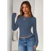 imagePRETTYGARDEN Women 2025 Summer Fall Long Sleeve Shirts Ribbed Crewneck Fitted Basic Tee Going Out Tops Casual Workout OutfitsDusty Blue