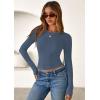 imagePRETTYGARDEN Women 2025 Summer Fall Long Sleeve Shirts Ribbed Crewneck Fitted Basic Tee Going Out Tops Casual Workout OutfitsDusty Blue