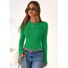 imagePRETTYGARDEN Women 2025 Summer Fall Long Sleeve Shirts Ribbed Crewneck Fitted Basic Tee Going Out Tops Casual Workout OutfitsGreen