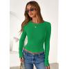 imagePRETTYGARDEN Women 2025 Summer Fall Long Sleeve Shirts Ribbed Crewneck Fitted Basic Tee Going Out Tops Casual Workout OutfitsGreen