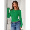 imagePRETTYGARDEN Women 2025 Summer Fall Long Sleeve Shirts Ribbed Crewneck Fitted Basic Tee Going Out Tops Casual Workout OutfitsGreen