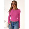 imagePRETTYGARDEN Women 2025 Summer Fall Long Sleeve Shirts Ribbed Crewneck Fitted Basic Tee Going Out Tops Casual Workout OutfitsHot Pink