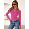 imagePRETTYGARDEN Women 2025 Summer Fall Long Sleeve Shirts Ribbed Crewneck Fitted Basic Tee Going Out Tops Casual Workout OutfitsHot Pink