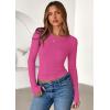 imagePRETTYGARDEN Women 2025 Summer Fall Long Sleeve Shirts Ribbed Crewneck Fitted Basic Tee Going Out Tops Casual Workout OutfitsHot Pink