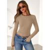 imagePRETTYGARDEN Women 2025 Summer Fall Long Sleeve Shirts Ribbed Crewneck Fitted Basic Tee Going Out Tops Casual Workout OutfitsKhaki