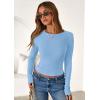 imagePRETTYGARDEN Women 2025 Summer Fall Long Sleeve Shirts Ribbed Crewneck Fitted Basic Tee Going Out Tops Casual Workout OutfitsLight Blue