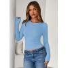 imagePRETTYGARDEN Women 2025 Summer Fall Long Sleeve Shirts Ribbed Crewneck Fitted Basic Tee Going Out Tops Casual Workout OutfitsLight Blue