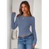 imagePRETTYGARDEN Women 2025 Summer Fall Long Sleeve Shirts Ribbed Crewneck Fitted Basic Tee Going Out Tops Casual Workout OutfitsLight Dusty Blue