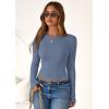 imagePRETTYGARDEN Women 2025 Summer Fall Long Sleeve Shirts Ribbed Crewneck Fitted Basic Tee Going Out Tops Casual Workout OutfitsLight Dusty Blue