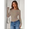 imagePRETTYGARDEN Women 2025 Summer Fall Long Sleeve Shirts Ribbed Crewneck Fitted Basic Tee Going Out Tops Casual Workout OutfitsLight Khaki