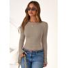 imagePRETTYGARDEN Women 2025 Summer Fall Long Sleeve Shirts Ribbed Crewneck Fitted Basic Tee Going Out Tops Casual Workout OutfitsLight Khaki