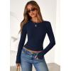 imagePRETTYGARDEN Women 2025 Summer Fall Long Sleeve Shirts Ribbed Crewneck Fitted Basic Tee Going Out Tops Casual Workout OutfitsNavy Blue