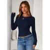 imagePRETTYGARDEN Women 2025 Summer Fall Long Sleeve Shirts Ribbed Crewneck Fitted Basic Tee Going Out Tops Casual Workout OutfitsNavy Blue