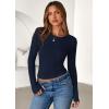 imagePRETTYGARDEN Women 2025 Summer Fall Long Sleeve Shirts Ribbed Crewneck Fitted Basic Tee Going Out Tops Casual Workout OutfitsNavy Blue