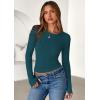 imagePRETTYGARDEN Women 2025 Summer Fall Long Sleeve Shirts Ribbed Crewneck Fitted Basic Tee Going Out Tops Casual Workout OutfitsPeacock Blue