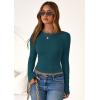 imagePRETTYGARDEN Women 2025 Summer Fall Long Sleeve Shirts Ribbed Crewneck Fitted Basic Tee Going Out Tops Casual Workout OutfitsPeacock Blue