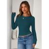 imagePRETTYGARDEN Women 2025 Summer Fall Long Sleeve Shirts Ribbed Crewneck Fitted Basic Tee Going Out Tops Casual Workout OutfitsPeacock Blue