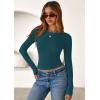imagePRETTYGARDEN Women 2025 Summer Fall Long Sleeve Shirts Ribbed Crewneck Fitted Basic Tee Going Out Tops Casual Workout OutfitsPeacock Blue