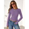 imagePRETTYGARDEN Women 2025 Summer Fall Long Sleeve Shirts Ribbed Crewneck Fitted Basic Tee Going Out Tops Casual Workout OutfitsPurple