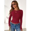 imagePRETTYGARDEN Women 2025 Summer Fall Long Sleeve Shirts Ribbed Crewneck Fitted Basic Tee Going Out Tops Casual Workout OutfitsRed