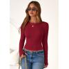 imagePRETTYGARDEN Women 2025 Summer Fall Long Sleeve Shirts Ribbed Crewneck Fitted Basic Tee Going Out Tops Casual Workout OutfitsRed