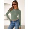 imagePRETTYGARDEN Women 2025 Summer Fall Long Sleeve Shirts Ribbed Crewneck Fitted Basic Tee Going Out Tops Casual Workout OutfitsSage Green