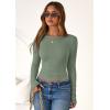 imagePRETTYGARDEN Women 2025 Summer Fall Long Sleeve Shirts Ribbed Crewneck Fitted Basic Tee Going Out Tops Casual Workout OutfitsSage Green