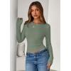 imagePRETTYGARDEN Women 2025 Summer Fall Long Sleeve Shirts Ribbed Crewneck Fitted Basic Tee Going Out Tops Casual Workout OutfitsSage Green