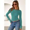 imagePRETTYGARDEN Women 2025 Summer Fall Long Sleeve Shirts Ribbed Crewneck Fitted Basic Tee Going Out Tops Casual Workout OutfitsTeal