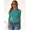 imagePRETTYGARDEN Women 2025 Summer Fall Long Sleeve Shirts Ribbed Crewneck Fitted Basic Tee Going Out Tops Casual Workout OutfitsTeal
