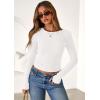 imagePRETTYGARDEN Women 2025 Summer Fall Long Sleeve Shirts Ribbed Crewneck Fitted Basic Tee Going Out Tops Casual Workout OutfitsWhite