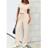 imagePRETTYGARDEN Womens 2 Piece Outfits Summer 2025 Ribbed Knit Button Short Sleeve Tops Casual Wide Leg Pants Lounge SetsBeige