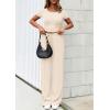 imagePRETTYGARDEN Womens 2 Piece Outfits Summer 2025 Ribbed Knit Button Short Sleeve Tops Casual Wide Leg Pants Lounge SetsBeige