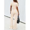 imagePRETTYGARDEN Womens 2 Piece Outfits Summer 2025 Ribbed Knit Button Short Sleeve Tops Casual Wide Leg Pants Lounge SetsBeige