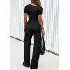 imagePRETTYGARDEN Womens 2 Piece Outfits Summer 2025 Ribbed Knit Button Short Sleeve Tops Casual Wide Leg Pants Lounge SetsBlack