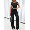 imagePRETTYGARDEN Womens 2 Piece Outfits Summer 2025 Ribbed Knit Button Short Sleeve Tops Casual Wide Leg Pants Lounge SetsBlack