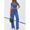imagePRETTYGARDEN Womens 2 Piece Outfits Summer 2025 Ribbed Knit Button Short Sleeve Tops Casual Wide Leg Pants Lounge SetsBlue