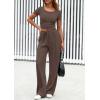 imagePRETTYGARDEN Womens 2 Piece Outfits Summer 2025 Ribbed Knit Button Short Sleeve Tops Casual Wide Leg Pants Lounge SetsCoffee