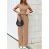 imagePRETTYGARDEN Womens 2 Piece Outfits Summer 2025 Ribbed Knit Button Short Sleeve Tops Casual Wide Leg Pants Lounge SetsKhaki