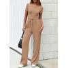 imagePRETTYGARDEN Womens 2 Piece Outfits Summer 2025 Ribbed Knit Button Short Sleeve Tops Casual Wide Leg Pants Lounge SetsKhaki