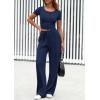 imagePRETTYGARDEN Womens 2 Piece Outfits Summer 2025 Ribbed Knit Button Short Sleeve Tops Casual Wide Leg Pants Lounge SetsNavy