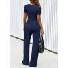 imagePRETTYGARDEN Womens 2 Piece Outfits Summer 2025 Ribbed Knit Button Short Sleeve Tops Casual Wide Leg Pants Lounge SetsNavy