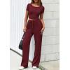 imagePRETTYGARDEN Womens 2 Piece Outfits Summer 2025 Ribbed Knit Button Short Sleeve Tops Casual Wide Leg Pants Lounge SetsWine Red