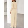 imagePRETTYGARDEN Womens 2025 Fall Trendy 2 Piece Outfits Lounge Sets Long Sleeve Top Henley Shirts Wide Leg Pants Travel ClothesBeige