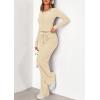 imagePRETTYGARDEN Womens 2025 Fall Trendy 2 Piece Outfits Lounge Sets Long Sleeve Top Henley Shirts Wide Leg Pants Travel ClothesBeige