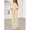imagePRETTYGARDEN Womens 2025 Fall Trendy 2 Piece Outfits Lounge Sets Long Sleeve Top Henley Shirts Wide Leg Pants Travel ClothesBeige