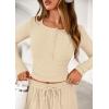 imagePRETTYGARDEN Womens 2025 Fall Trendy 2 Piece Outfits Lounge Sets Long Sleeve Top Henley Shirts Wide Leg Pants Travel ClothesBeige
