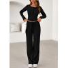 imagePRETTYGARDEN Womens 2025 Fall Trendy 2 Piece Outfits Lounge Sets Long Sleeve Top Henley Shirts Wide Leg Pants Travel ClothesBlack