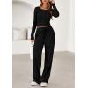 imagePRETTYGARDEN Womens 2025 Fall Trendy 2 Piece Outfits Lounge Sets Long Sleeve Top Henley Shirts Wide Leg Pants Travel ClothesBlack