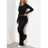 imagePRETTYGARDEN Womens 2025 Fall Trendy 2 Piece Outfits Lounge Sets Long Sleeve Top Henley Shirts Wide Leg Pants Travel ClothesBlack